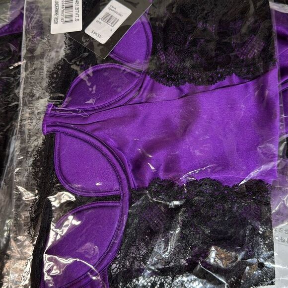 Fredericks of Hollywood Women's Small Ilana Body Suit Purple Black Sheer Lace - Picture 10 of 10